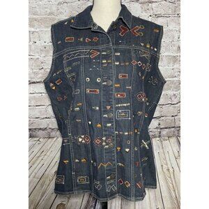 Chicos Women’s Denim Jean Vest Aztec Style Size 2  - US Size M